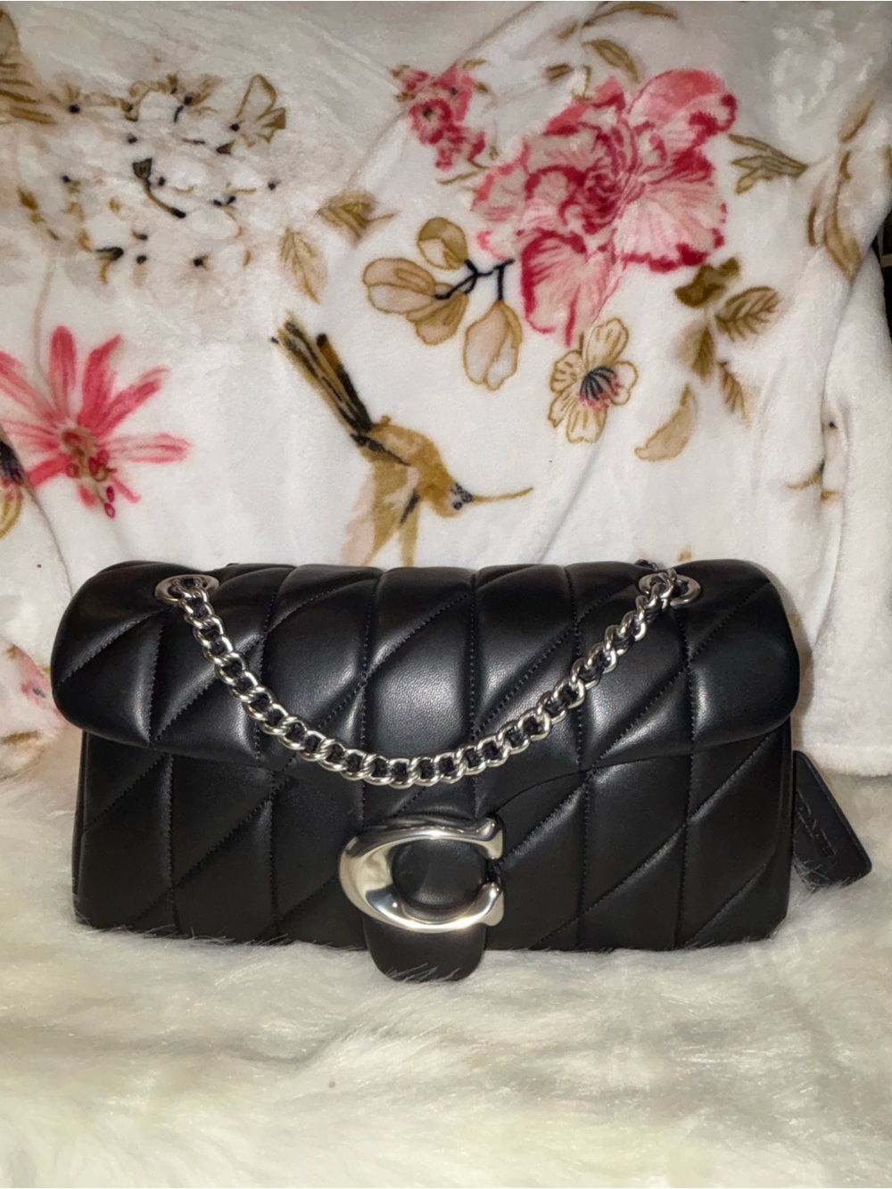 Coach Black Quilted Tabby 26 Leather Shoulder Bag with Silver Chain